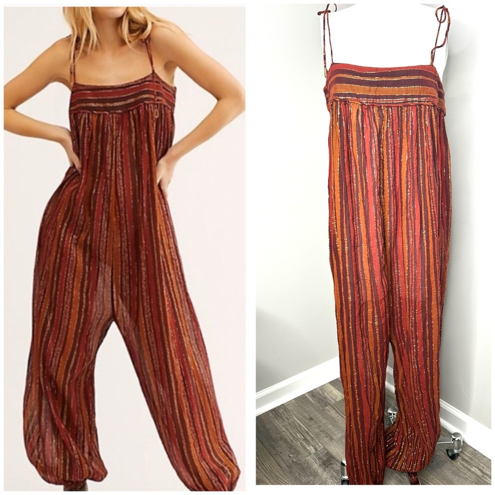 FREE PEOPLE HAREM LUREX BROWN  JUMPSUIT- PRELOVED - MEDIUM